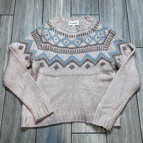 Heartloom Womens Maya Fair Isle Pink Sweater Size XS - Picture 2 of 7